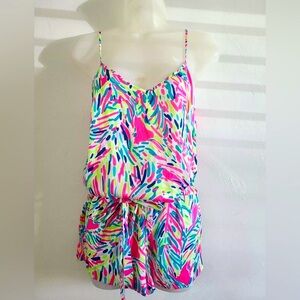 Lilly Pulitzer Neon Abstract Print Spaghetti Strap Romper - Pink, Green, Blue
